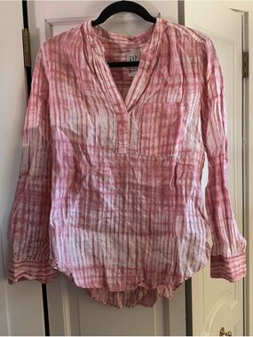 GAP Women’s Pink Tie-Dye Linen Long Sleeve Pullover Top